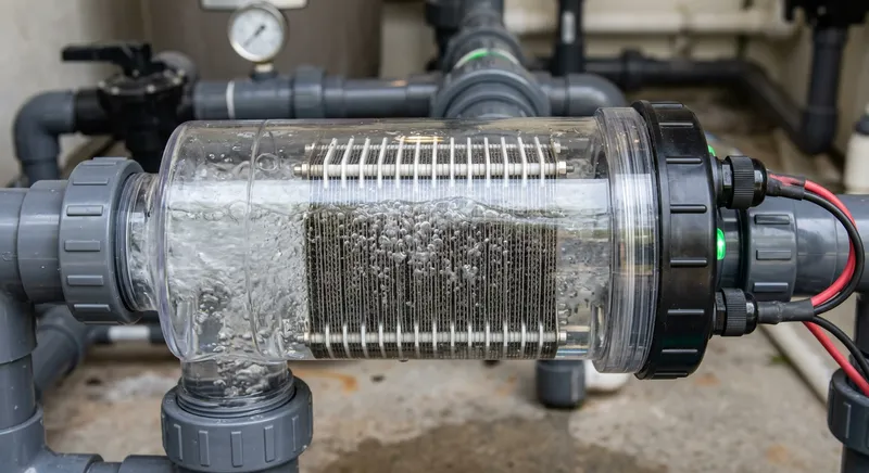 Cellule d'électrolyse au sel pour traitement de piscine
