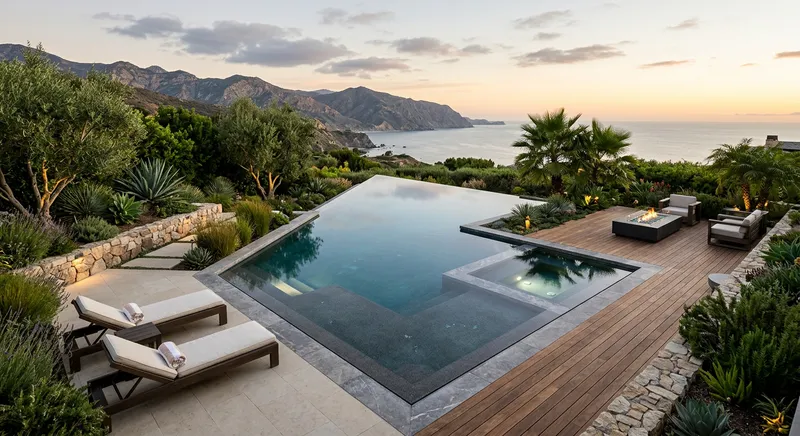 Piscine béton sur mesure avec design géométrique moderne